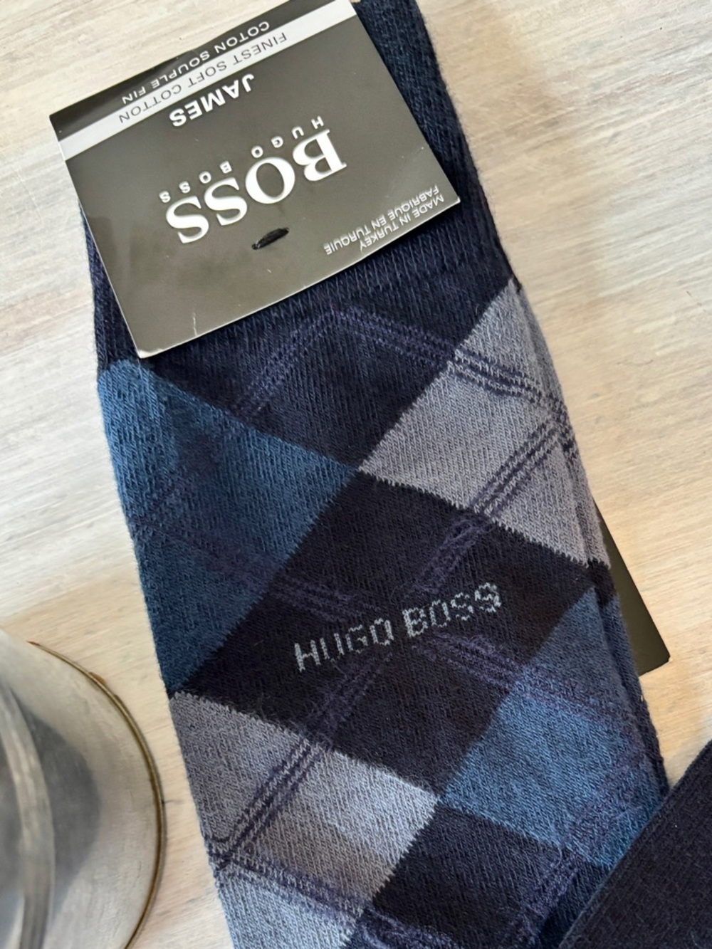 NWT Hugo Boss James Argyle Dress Socks in Navy and Grey. NEW ❤️